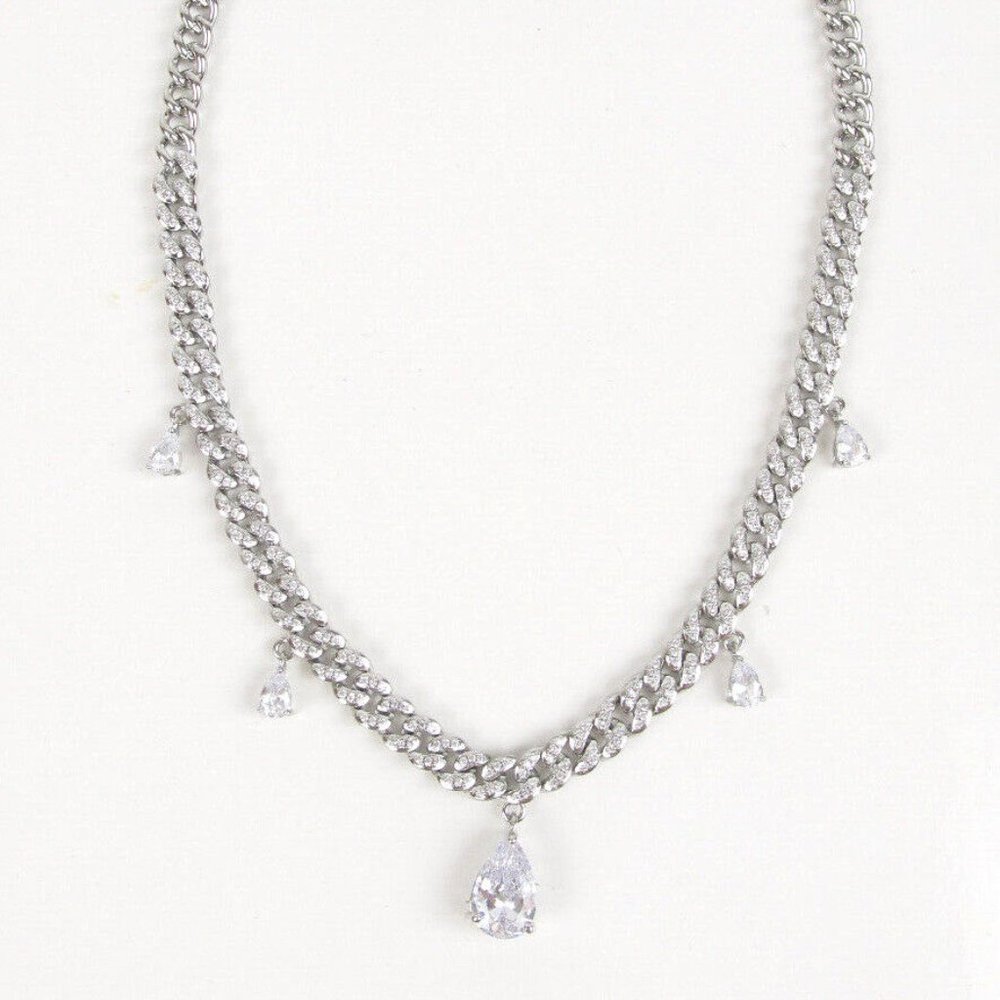 Pear-Cut Cubic Zirconia Cuban Link Necklace NWT retail $450 - Picture 6 of 6